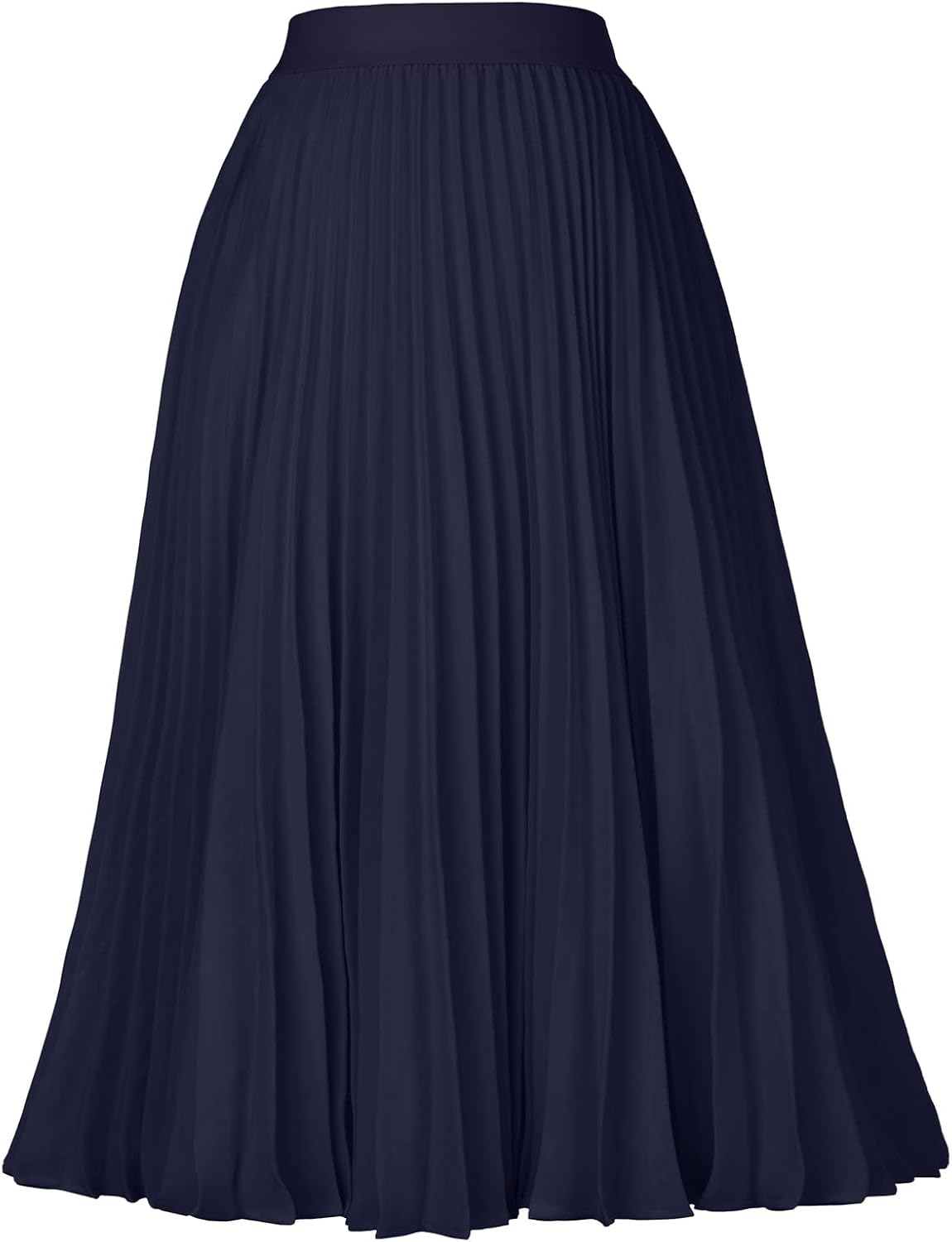 Women's Pleated Chiffon Midi Skirt - A-Line Flowy Swing Skirt with High Elastic Waist for Work and Party Wear - Large