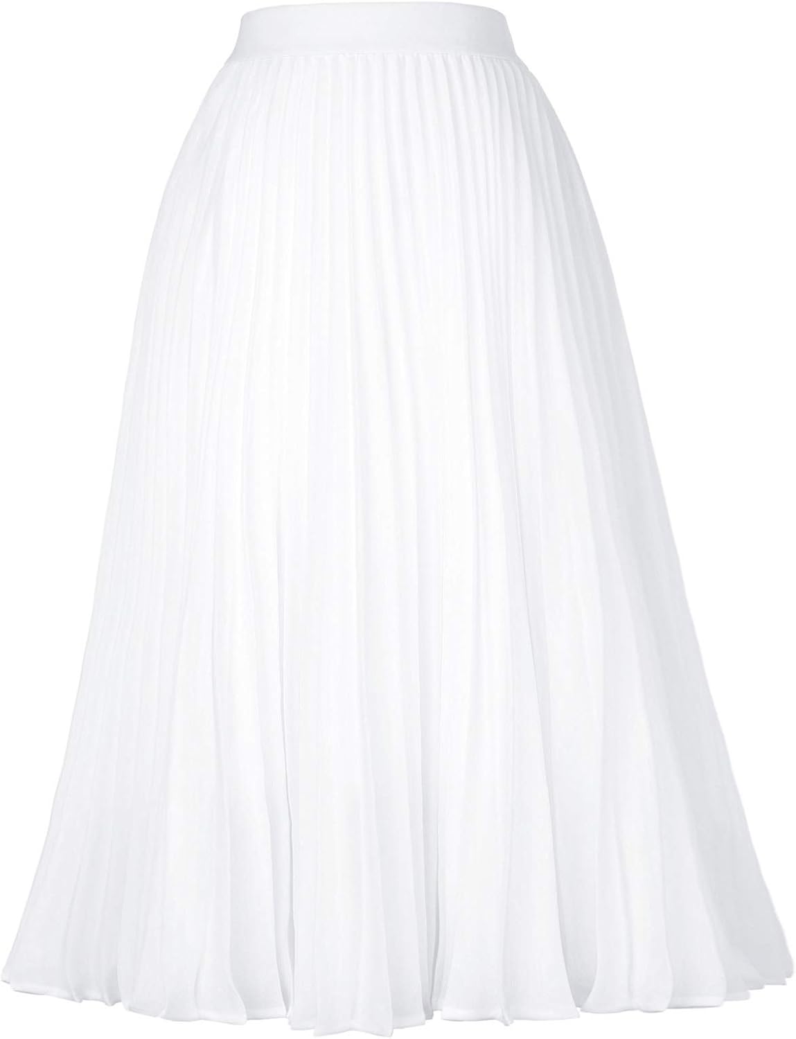Women's Pleated Chiffon Midi Skirt - A-Line Flowy Swing Skirt with High Elastic Waist for Work and Party Wear - Small (1