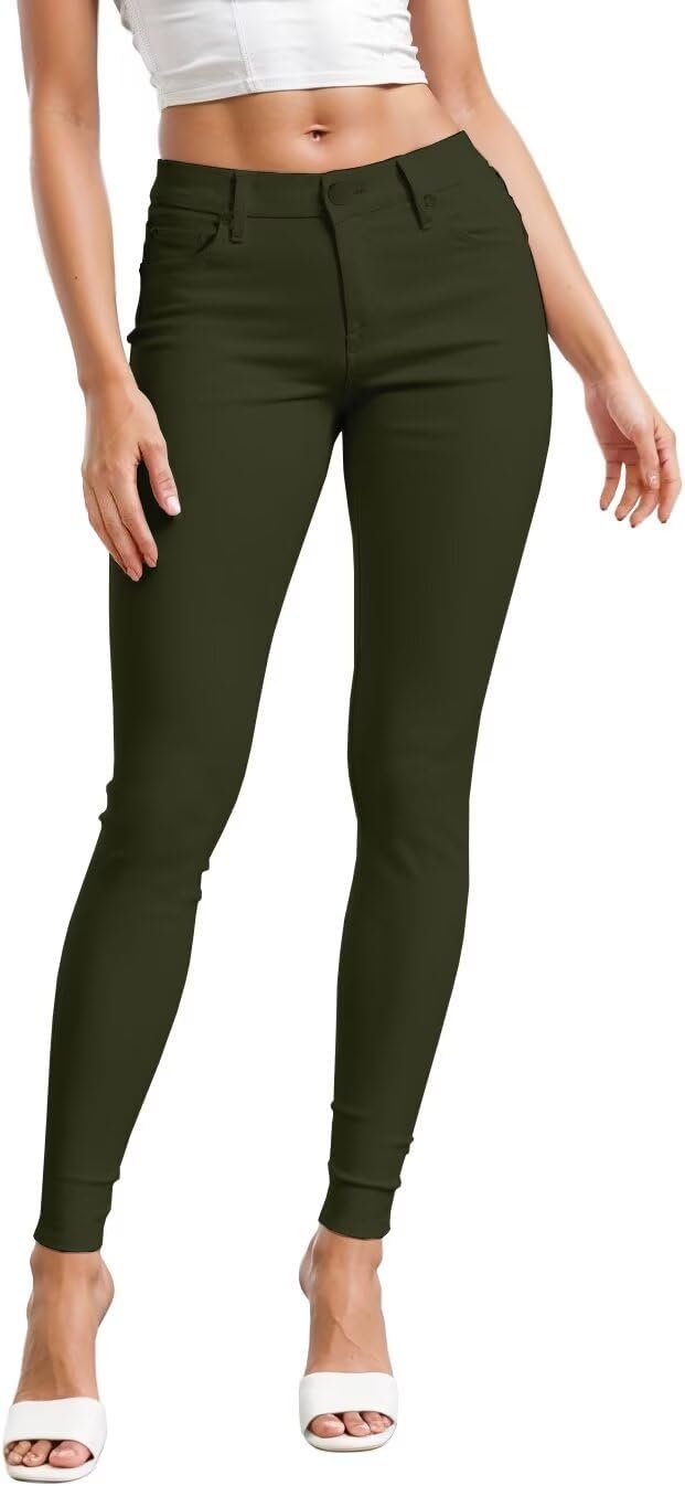 Women's Skinny Leg Work Pants - Hyper Stretch Comfy Trousers in Short, Regular and Long Inseams for Office Wear - Large 