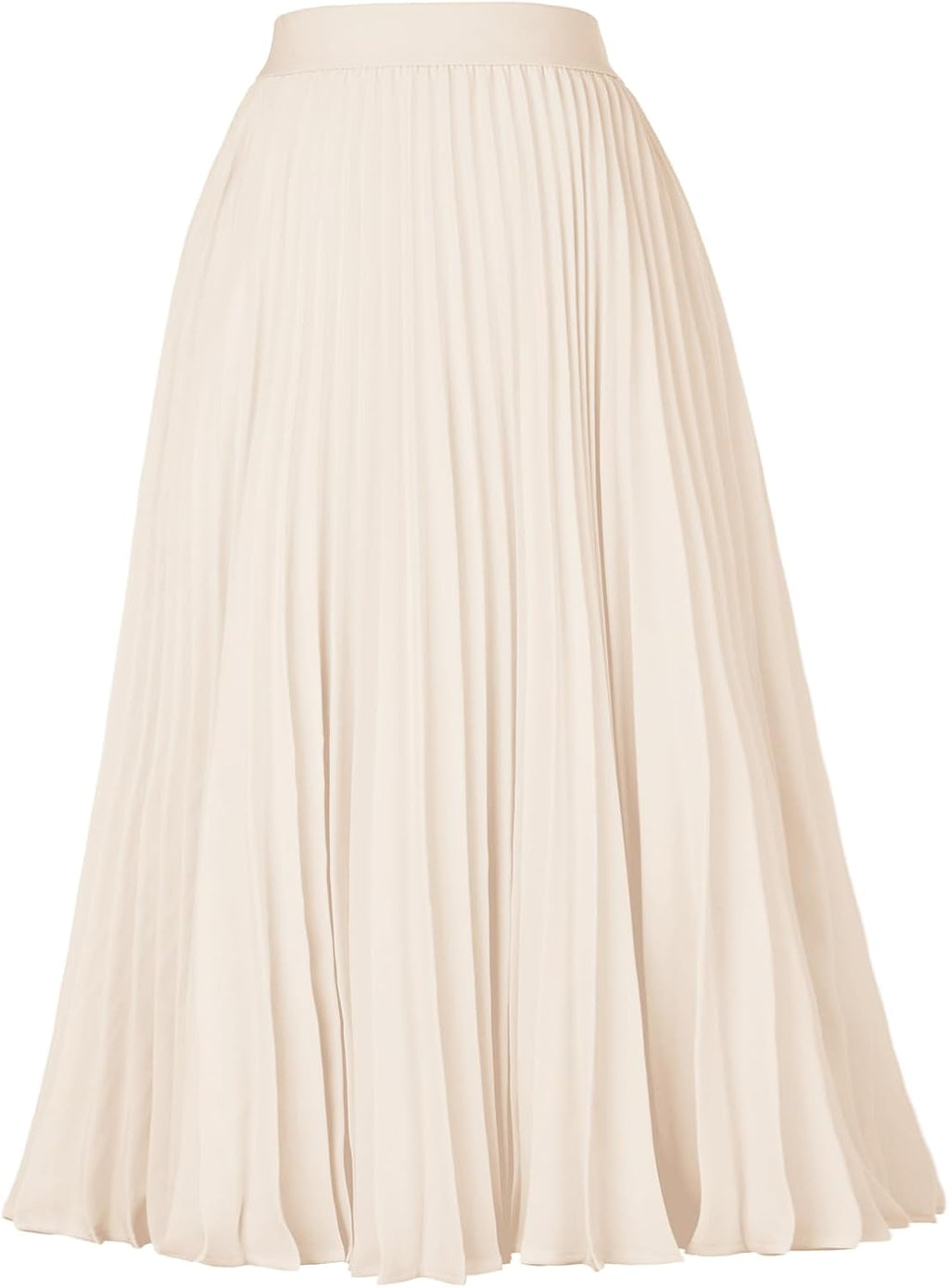 Women's Pleated Chiffon Midi Skirt - A-Line Flowy Swing Skirt with High Elastic Waist for Work and Party Wear - Large