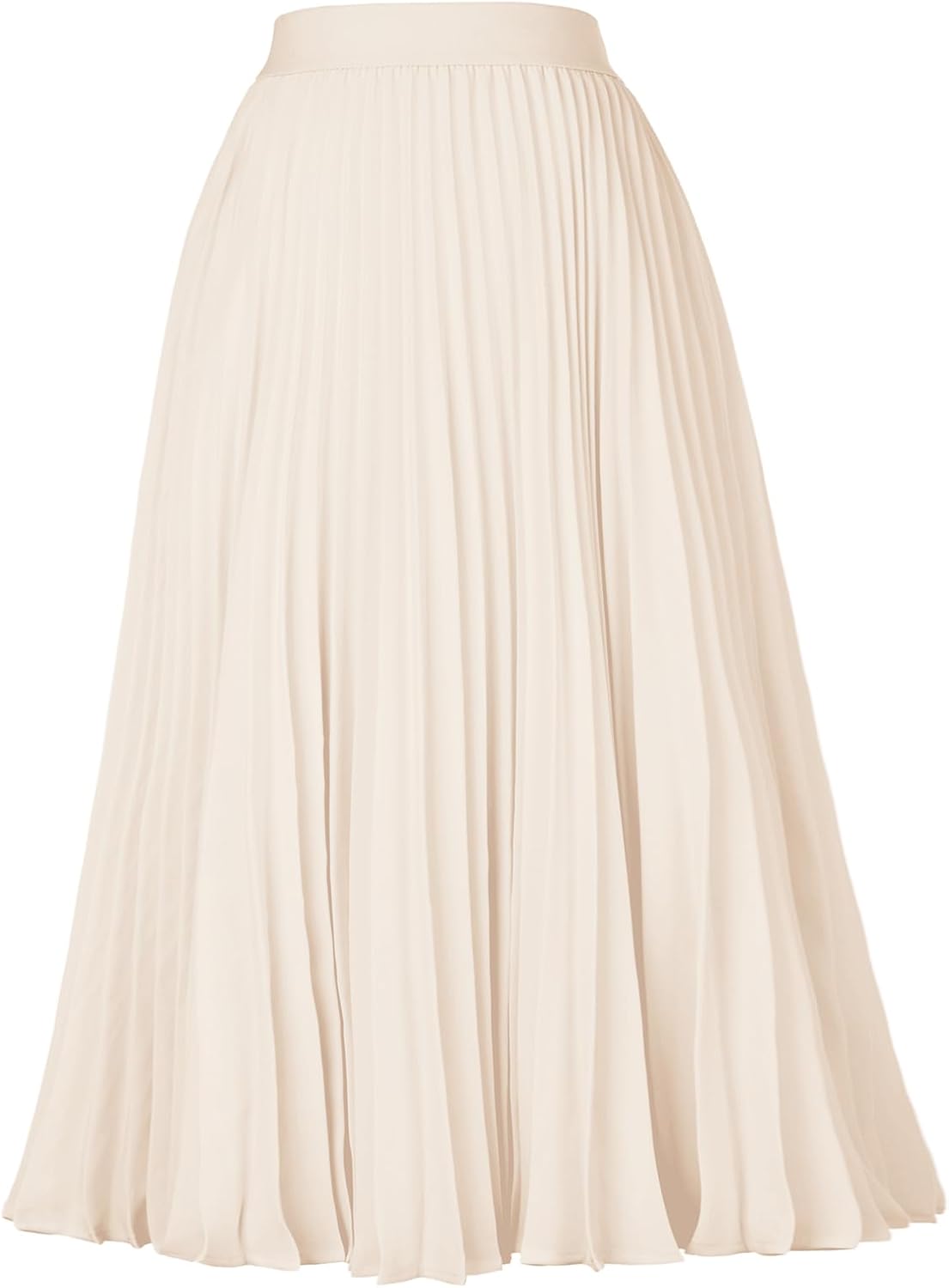 Women's Pleated Chiffon Midi Skirt - A-Line Flowy Swing Skirt with High Elastic Waist for Work and Party Wear - Large
