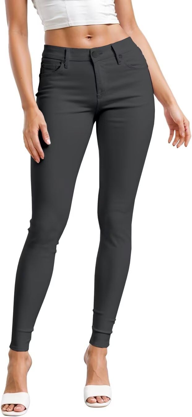 Women's Skinny Leg Work Pants - Hyper Stretch Comfy Trousers in Short, Regular and Long Inseams for Office Wear - Large 