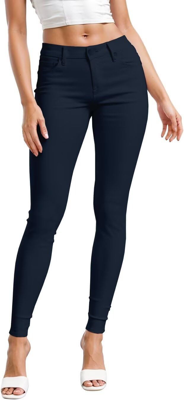 Women's Skinny Leg Work Pants - Hyper Stretch Comfy Trousers in Short, Regular and Long Inseams for Office Wear - Large 