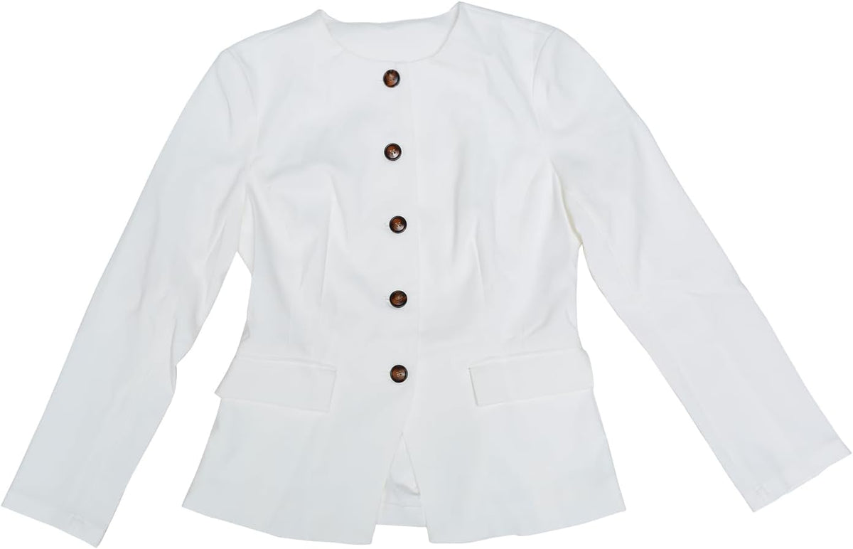 Women's Fitted Collarless Blazer - Button Down Work Suit Jacket with Pockets for Business Casual Office Days - Small