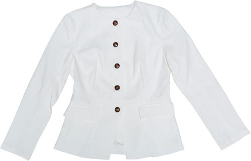 Women's Fitted Collarless Blazer - Button Down Work Suit Jacket with Pockets for Business Casual Office Days - Small