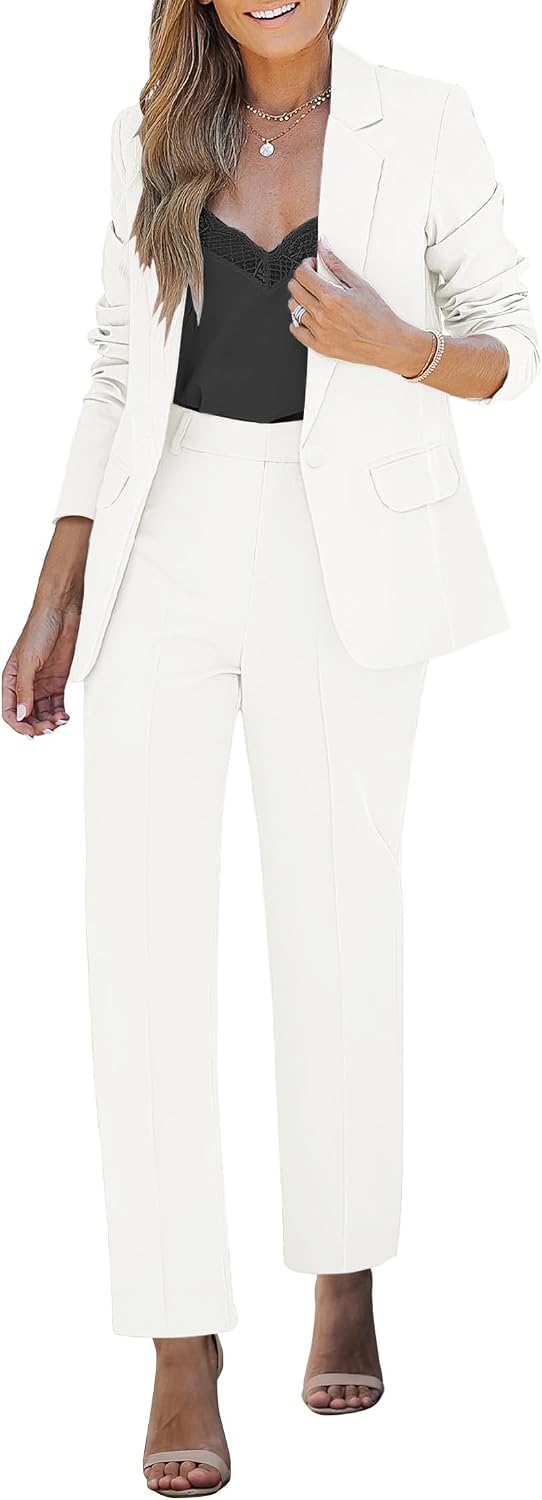 Women's Two Piece Pantsuit Set - Tailored Blazer and Matching Trousers for Professional Office and Dressy Days - Small (