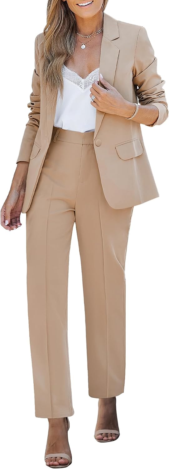 Women's Two Piece Pantsuit Set - Tailored Blazer and Matching Trousers for Professional Office and Dressy Days - Small