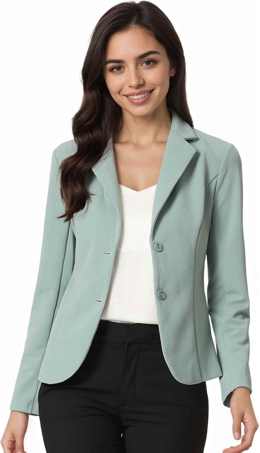 Women's Stretch Work Blazer - Lapel Collar Suit Jacket with Long Sleeves for Office Meetings and Daily Wear - Medium