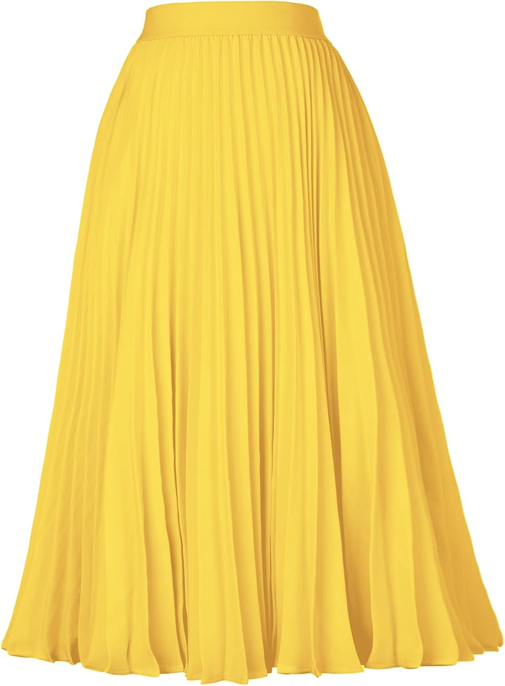 Women's Pleated Chiffon Midi Skirt - A-Line Flowy Swing Skirt with High Elastic Waist for Work and Party Wear - Small