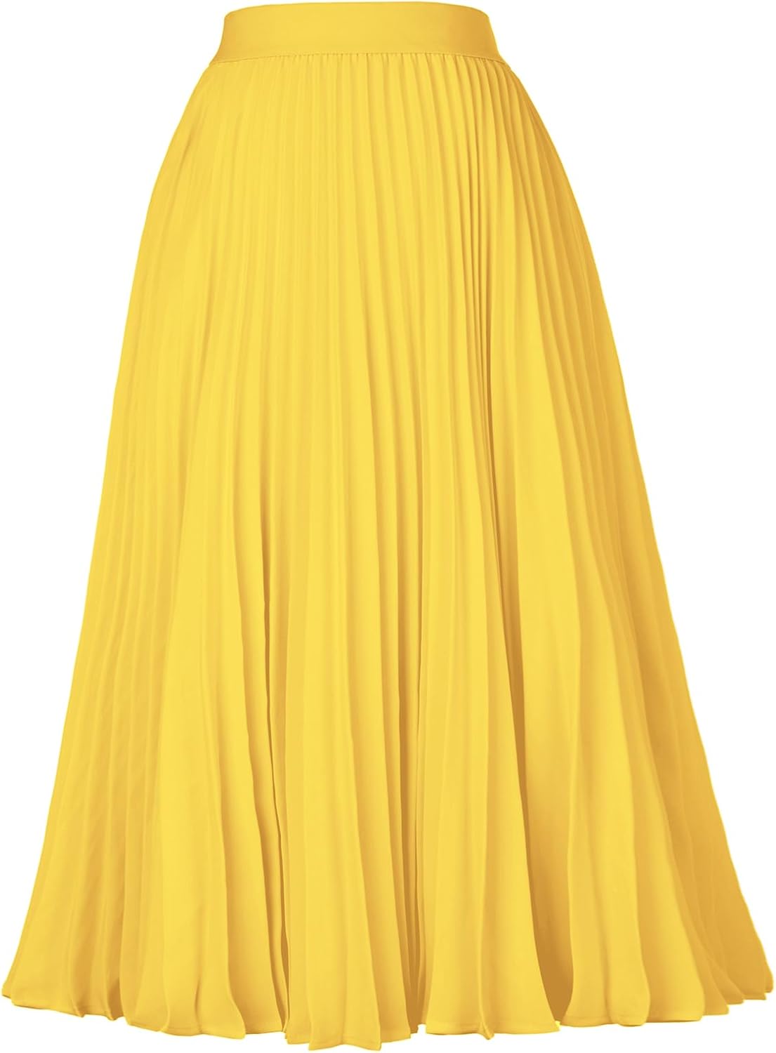 Women's Pleated Chiffon Midi Skirt - A-Line Flowy Swing Skirt with High Elastic Waist for Work and Party Wear - Small
