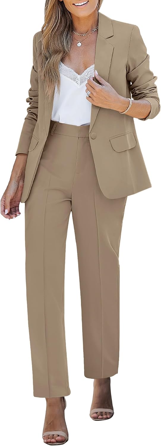 Women's Two Piece Pantsuit Set - Tailored Blazer and Matching Trousers for Professional Office and Dressy Days - Small