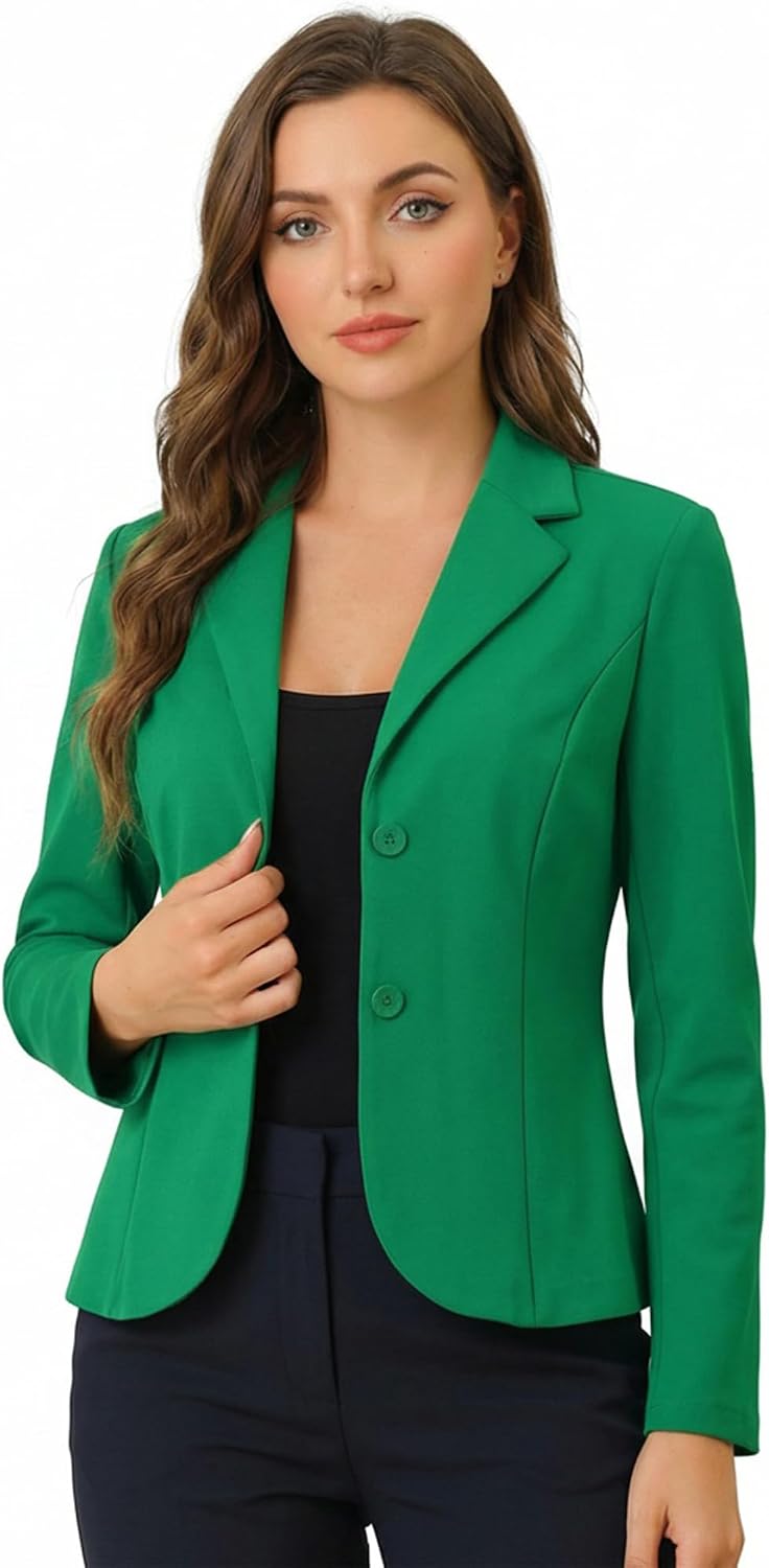 Women's Stretch Work Blazer - Lapel Collar Suit Jacket with Long Sleeves for Office Meetings and Daily Wear - Large