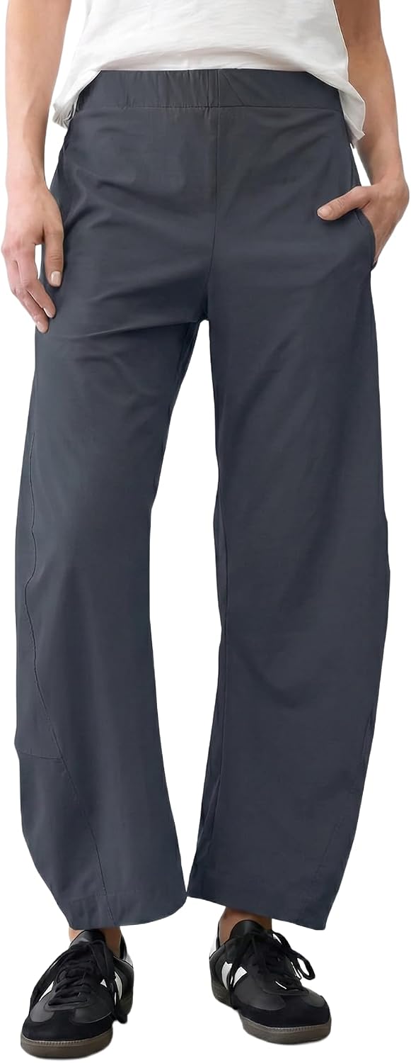Women's Barrel Leg Ankle Pants - Loose Tapered Crop Trousers with Hidden Elastic Waist and Side Pockets - Small (9)