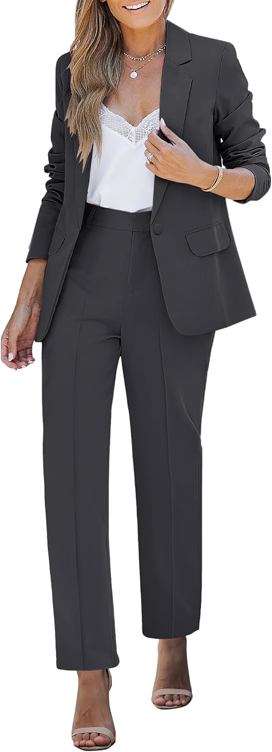 Women's Two Piece Pantsuit Set - Tailored Blazer and Matching Trousers for Professional Office and Dressy Days - Small (
