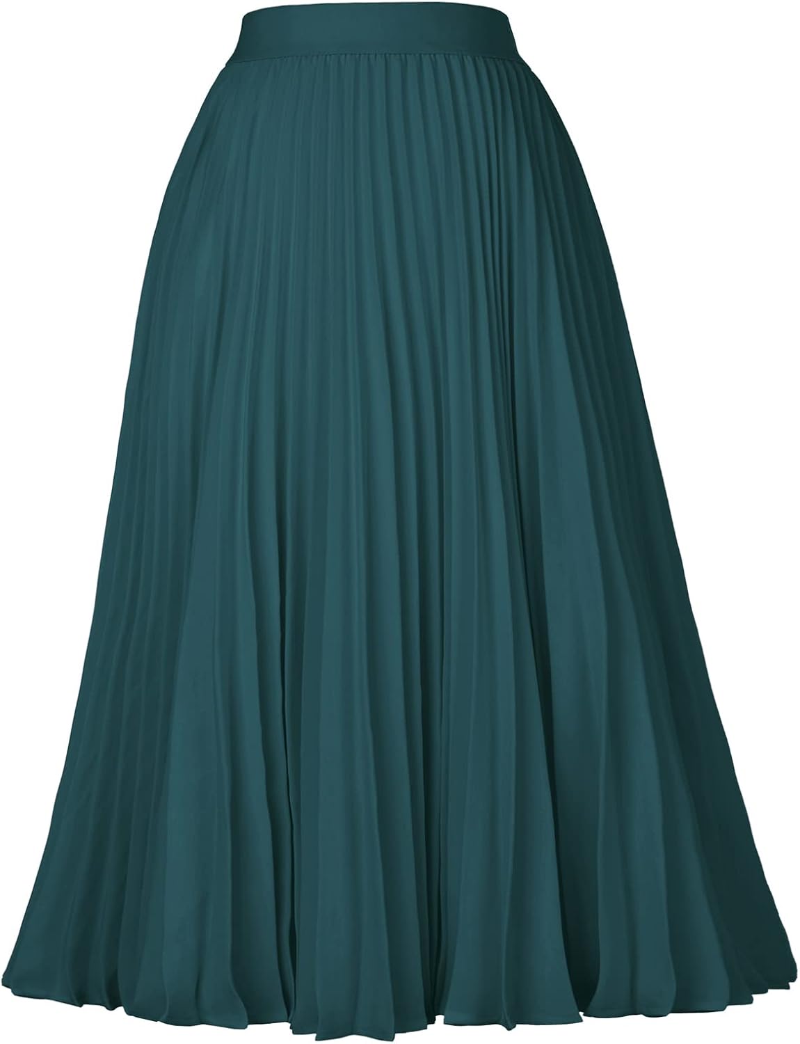 Women's Pleated Chiffon Midi Skirt - A-Line Flowy Swing Skirt with High Elastic Waist for Work and Party Wear - Small