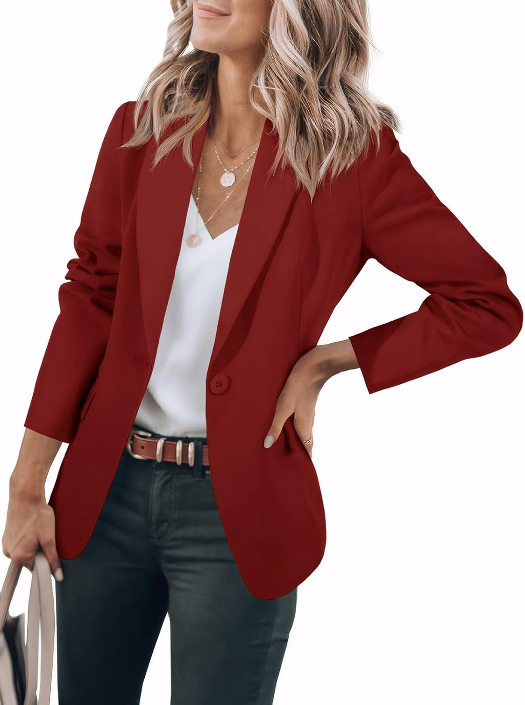 Women's Open Front Blazer - Notch Lapel Suit Jacket with Long Sleeves and Side Pockets for Work and Fall Layering - Medi
