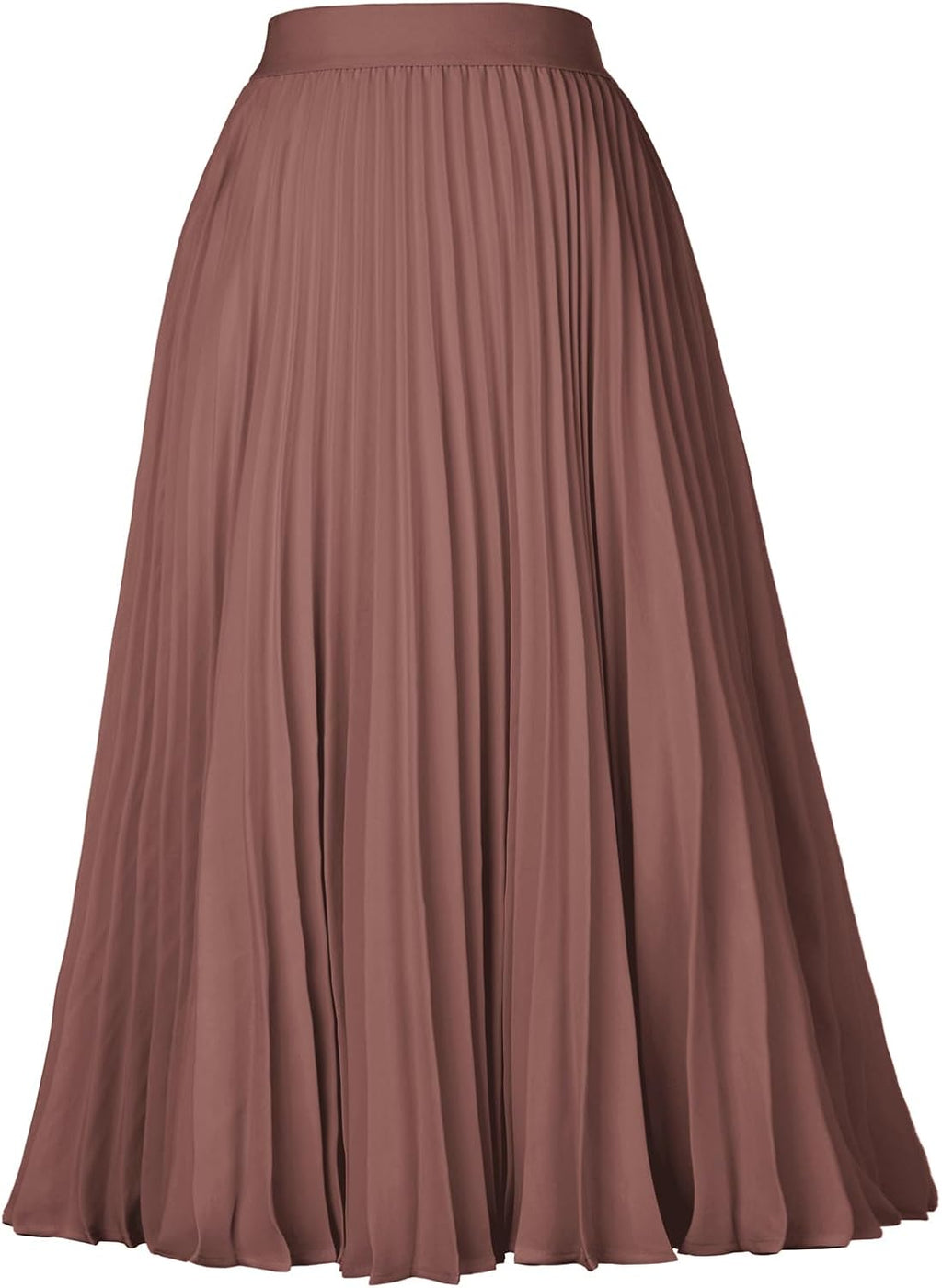 Women's Pleated Chiffon Midi Skirt - A-Line Flowy Swing Skirt with High Elastic Waist for Work and Party Wear - Medium