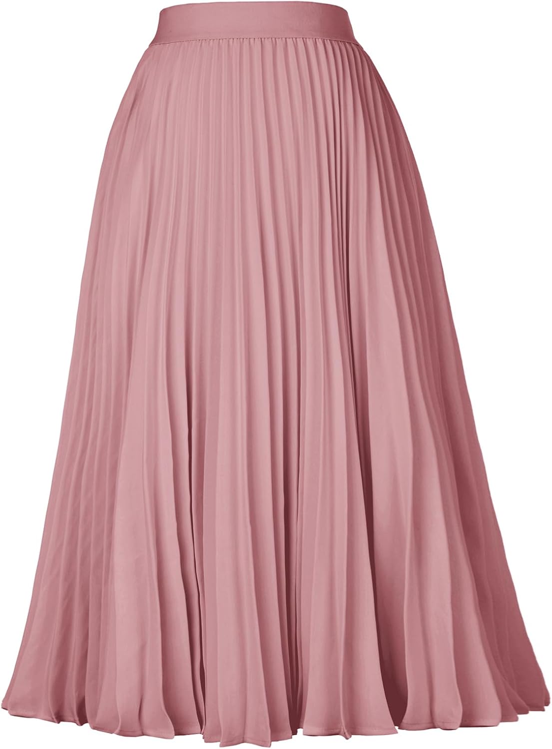 Women's Pleated Chiffon Midi Skirt - A-Line Flowy Swing Skirt with High Elastic Waist for Work and Party Wear - Small (9
