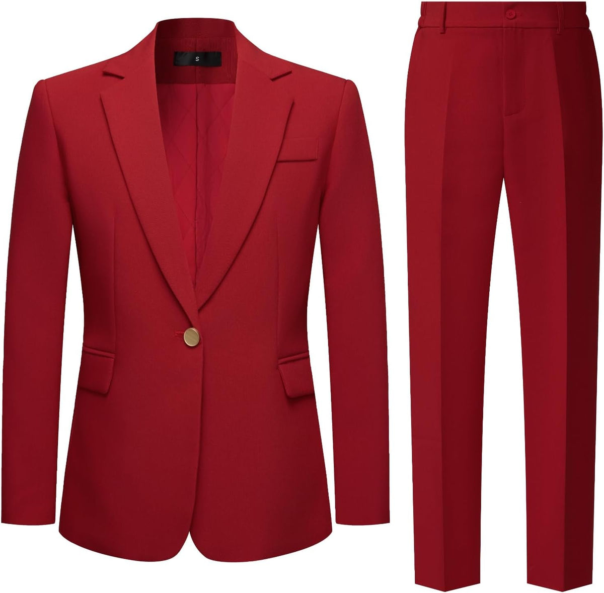 Women's Two Piece Pant Suit - One Button Notched Collar Blazer with Elastic Waist Trousers for Office Work - Small