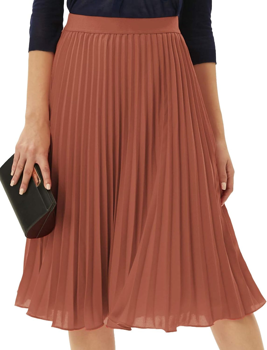 Women's Pleated Chiffon Midi Skirt - A-Line Flowy Swing Skirt with High Elastic Waist for Work and Party Wear - Large (3