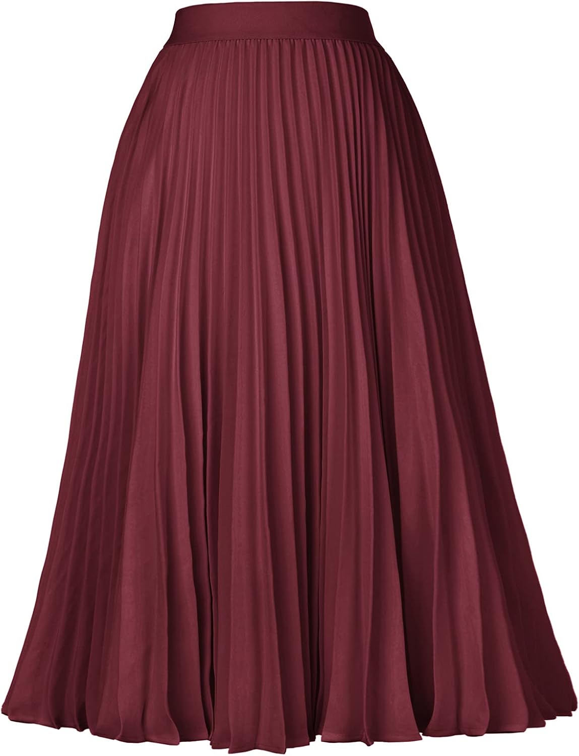 Women's Pleated Chiffon Midi Skirt - A-Line Flowy Swing Skirt with High Elastic Waist for Work and Party Wear - Large