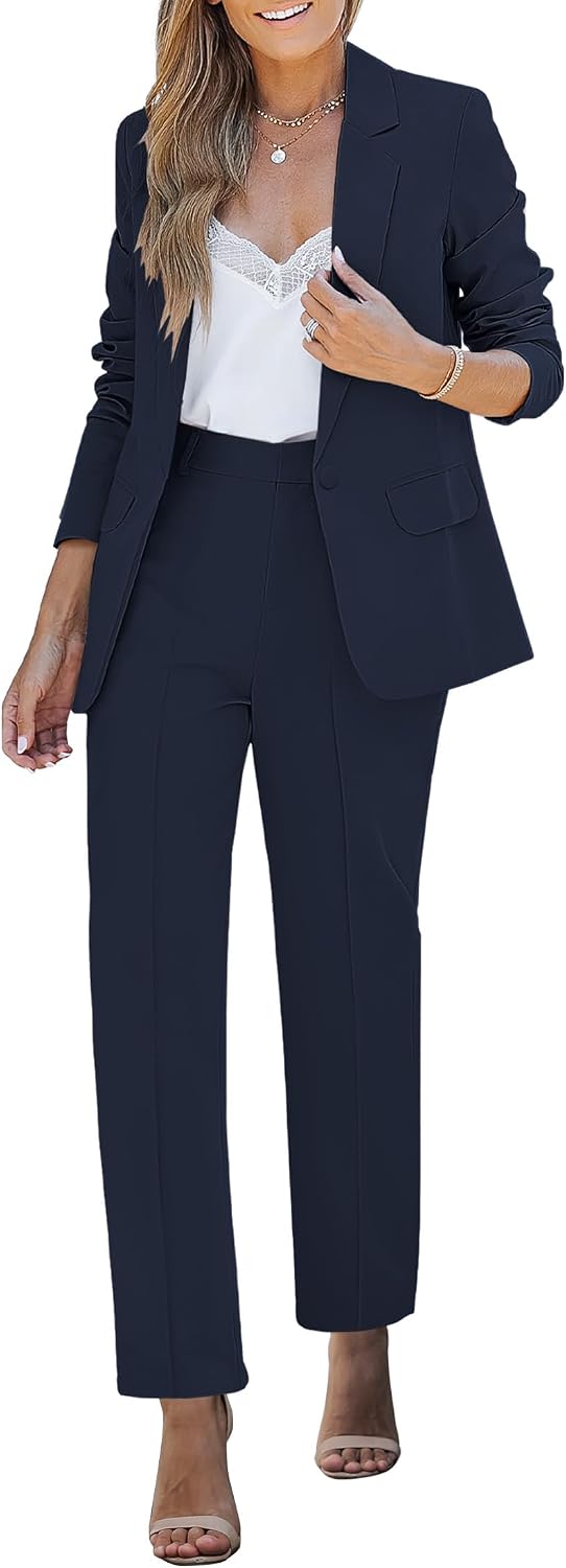 Women's Two Piece Pantsuit Set - Tailored Blazer and Matching Trousers for Professional Office and Dressy Days - Small