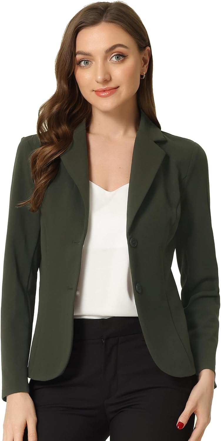 Women's Stretch Work Blazer - Lapel Collar Suit Jacket with Long Sleeves for Office Meetings and Daily Wear - Small (10)