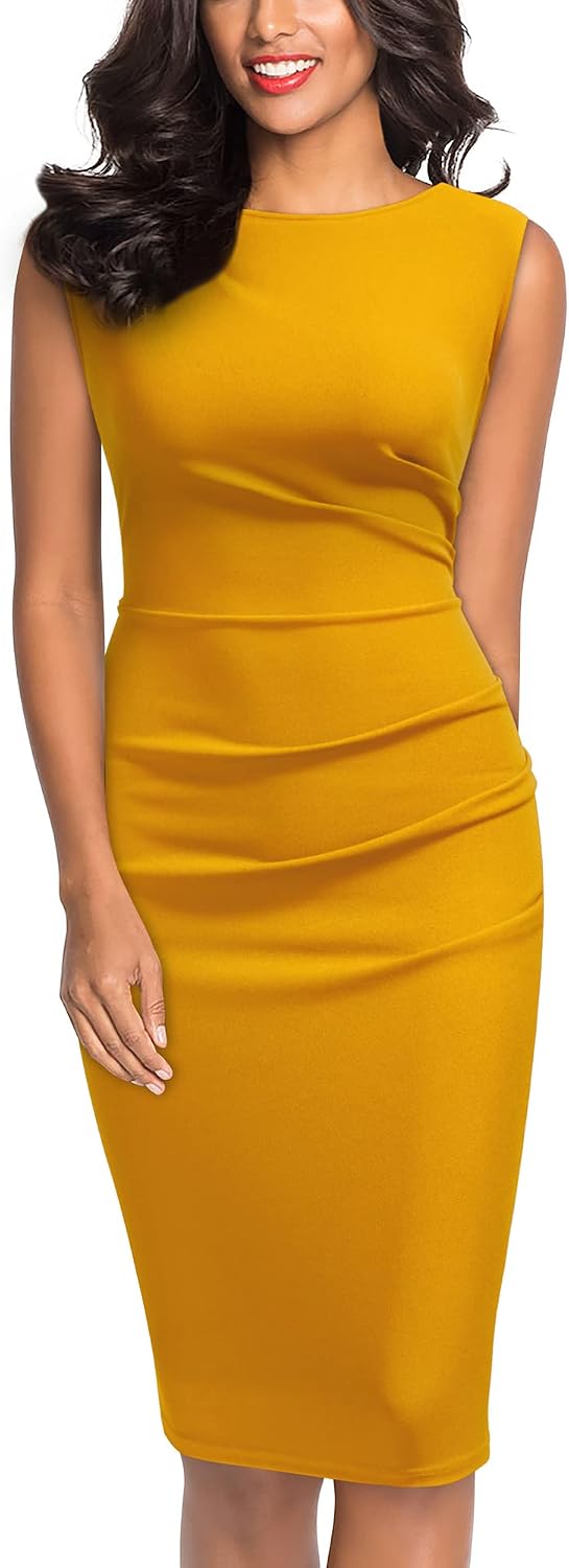 Women's Ruffle Pencil Work Dress - Sleeveless Knee Length Sheath with Stretch Fabric for Office and Cocktail Hours - Med