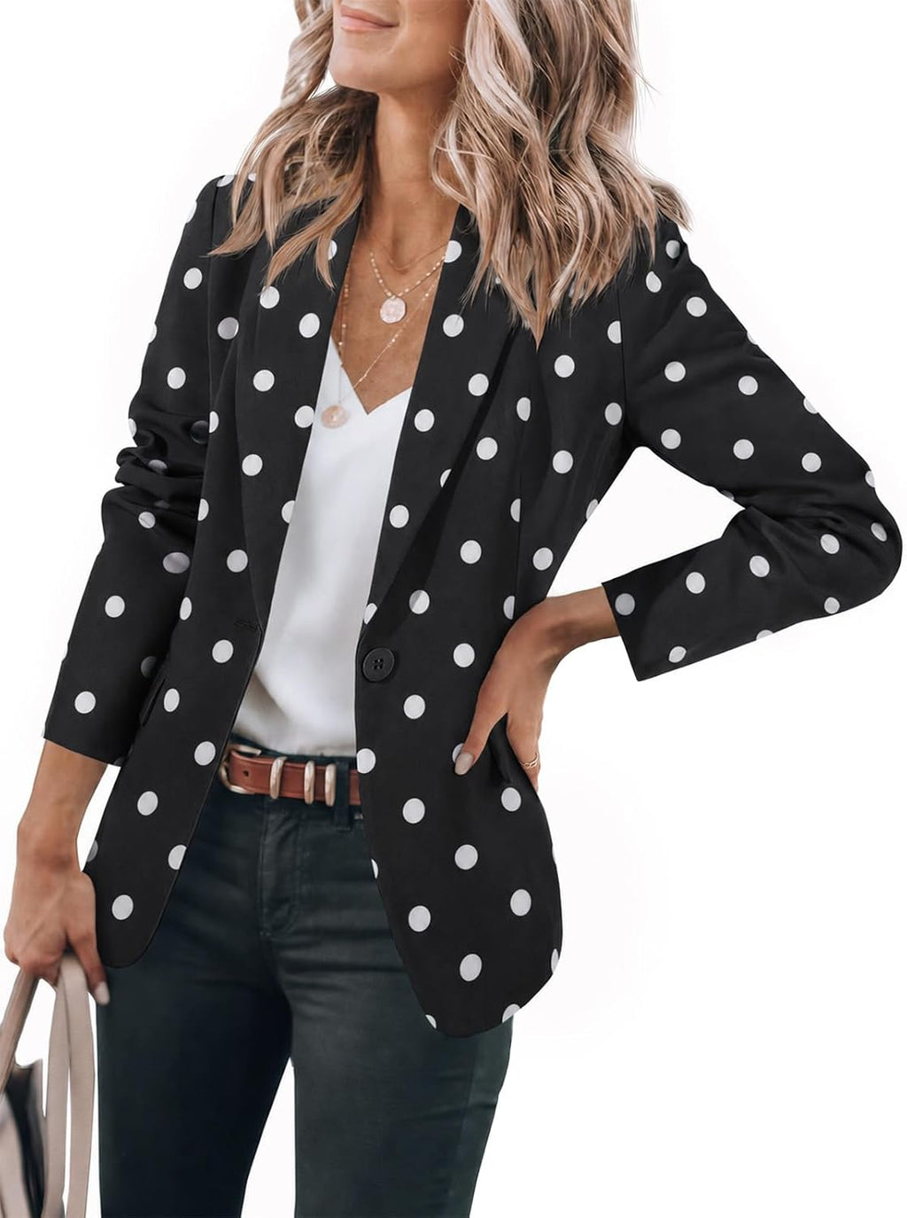 Women's Open Front Blazer - Notch Lapel Suit Jacket with Long Sleeves and Side Pockets for Work and Fall Layering - Larg