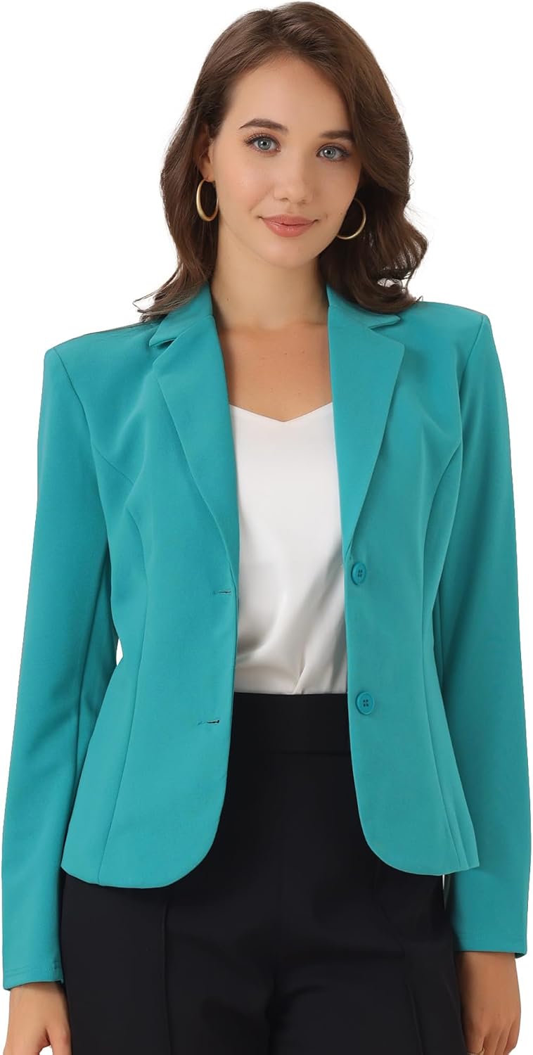 Women's Stretch Work Blazer - Lapel Collar Suit Jacket with Long Sleeves for Office Meetings and Daily Wear - Small
