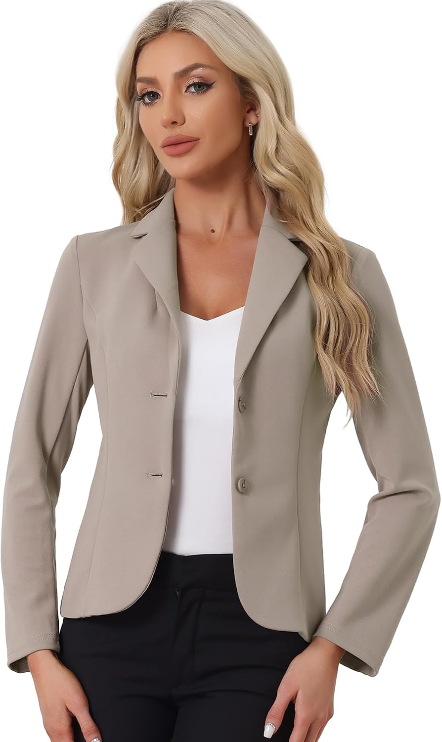 Women's Stretch Work Blazer - Lapel Collar Suit Jacket with Long Sleeves for Office Meetings and Daily Wear - Medium
