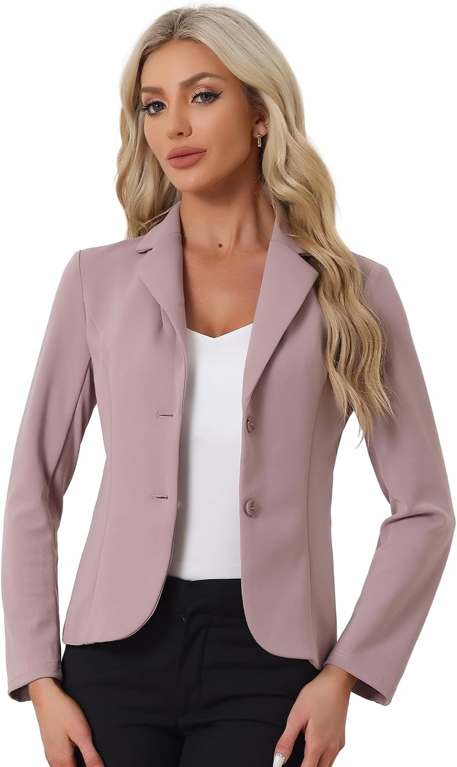 Women's Stretch Work Blazer - Lapel Collar Suit Jacket with Long Sleeves for Office Meetings and Daily Wear - Medium (16