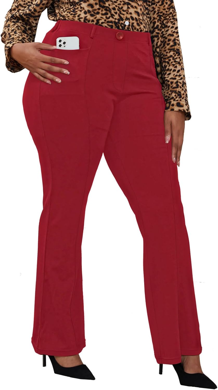 Women's Plus Size Pull On Dress Pants - Wrinkle Free Stretch Office Trousers in Petite, Regular and Long Fits - Long (7)