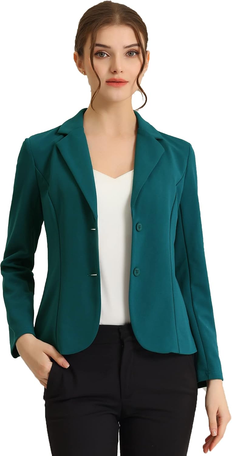 Women's Stretch Work Blazer - Lapel Collar Suit Jacket with Long Sleeves for Office Meetings and Daily Wear - Small