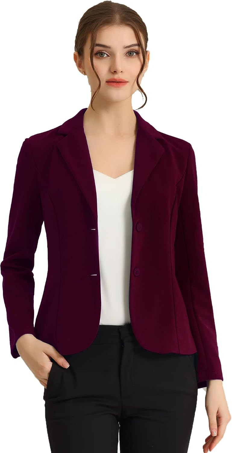 Women's Stretch Work Blazer - Lapel Collar Suit Jacket with Long Sleeves for Office Meetings and Daily Wear - Small (2)