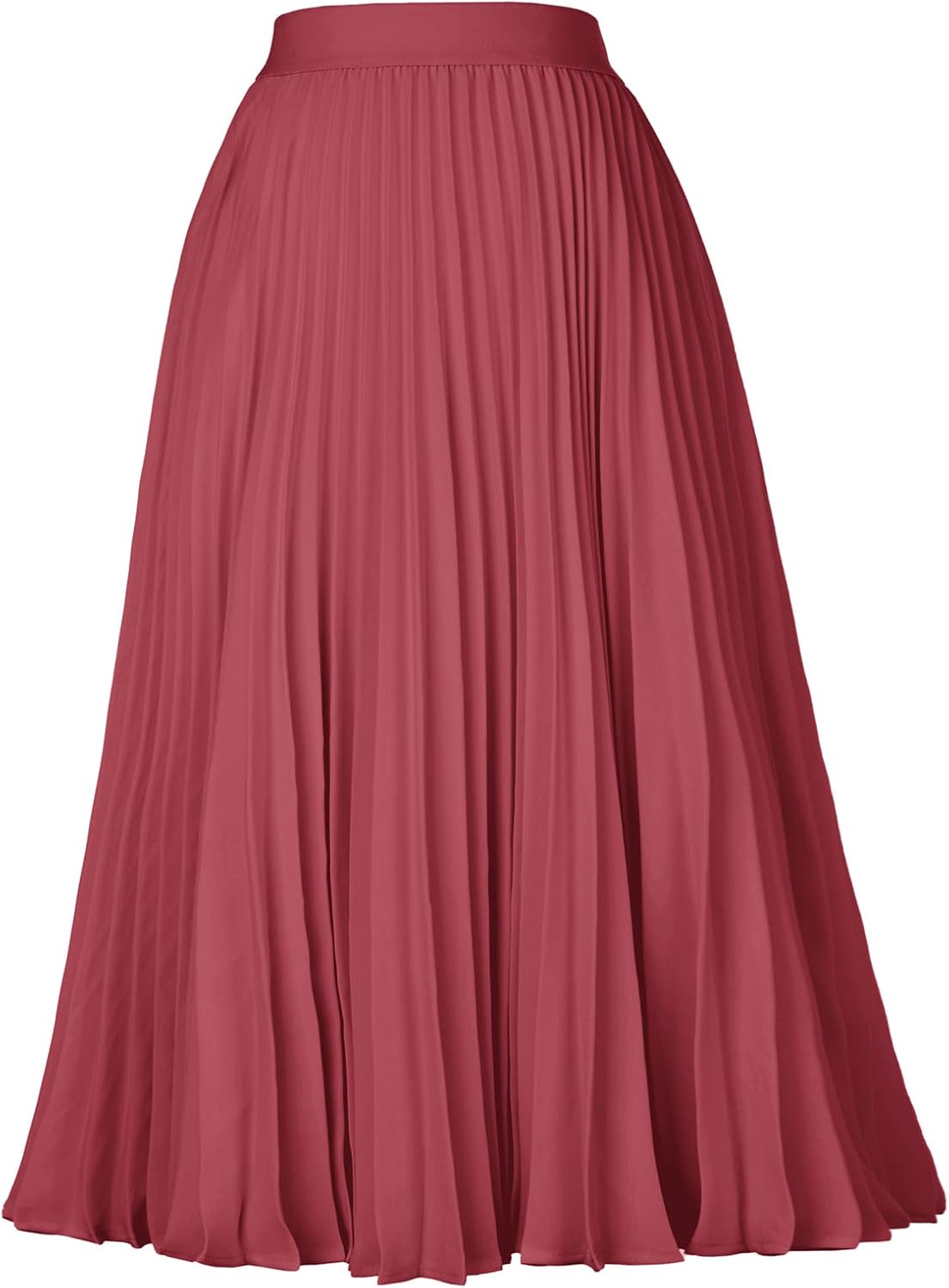 Women's Pleated Chiffon Midi Skirt - A-Line Flowy Swing Skirt with High Elastic Waist for Work and Party Wear - Large