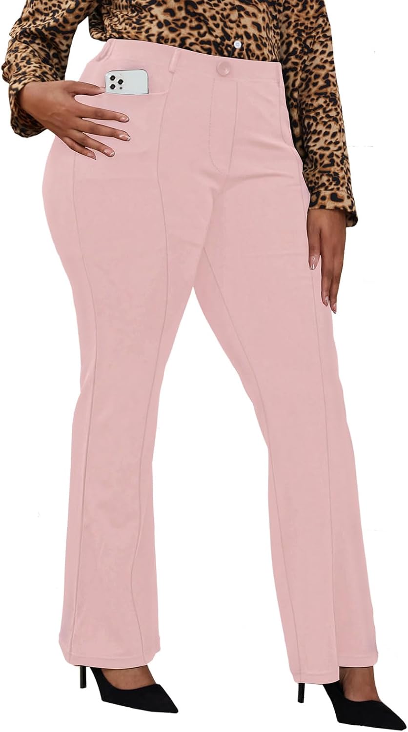 Women's Plus Size Pull On Dress Pants - Wrinkle Free Stretch Office Trousers in Petite, Regular and Long Fits - Long (9)
