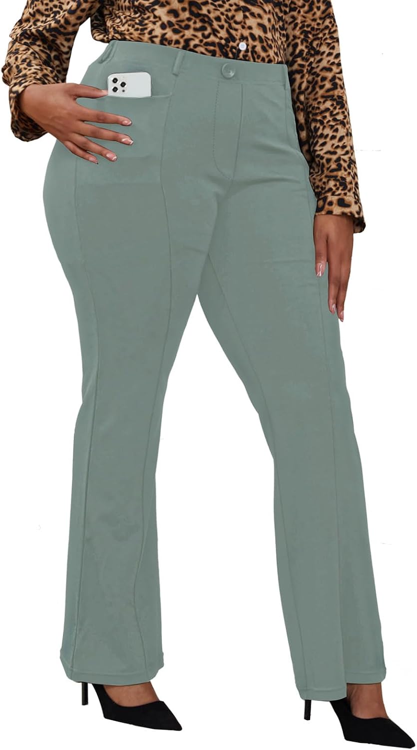 Women's Plus Size Pull On Dress Pants - Wrinkle Free Stretch Office Trousers in Petite, Regular and Long Fits - Long (11