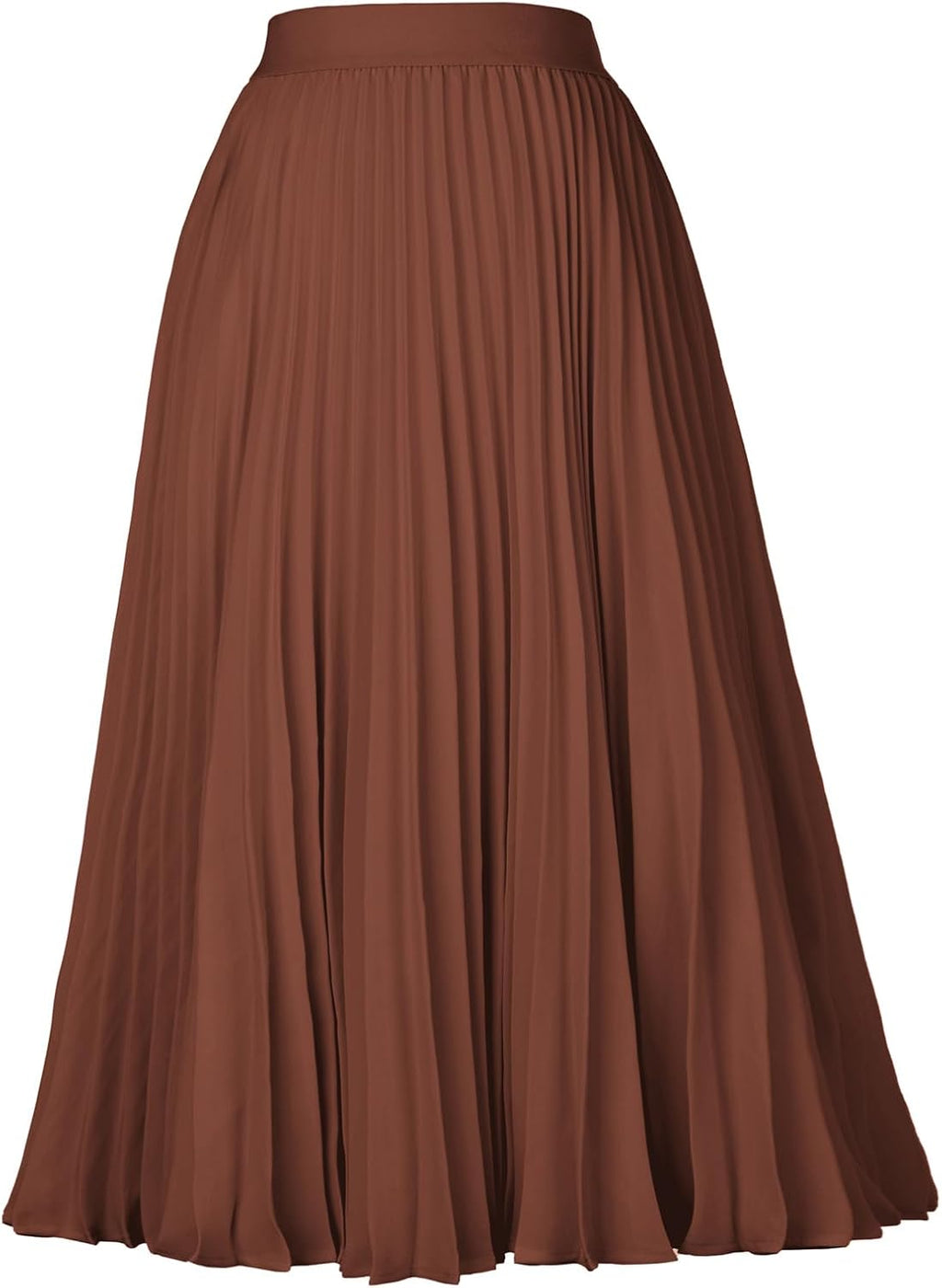 Women's Pleated Chiffon Midi Skirt - A-Line Flowy Swing Skirt with High Elastic Waist for Work and Party Wear - Medium