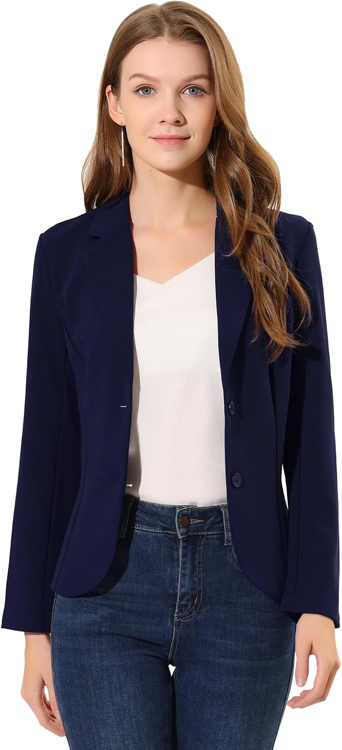 Women's Stretch Work Blazer - Lapel Collar Suit Jacket with Long Sleeves for Office Meetings and Daily Wear - Small (11)