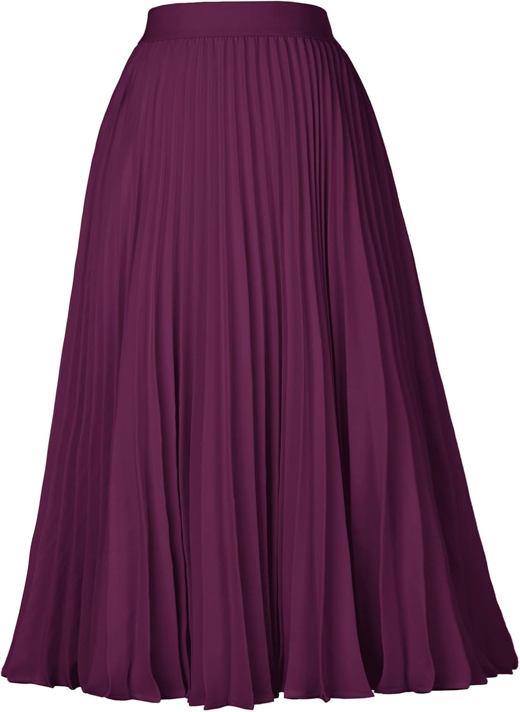 Women's Pleated Chiffon Midi Skirt - A-Line Flowy Swing Skirt with High Elastic Waist for Work and Party Wear - Medium