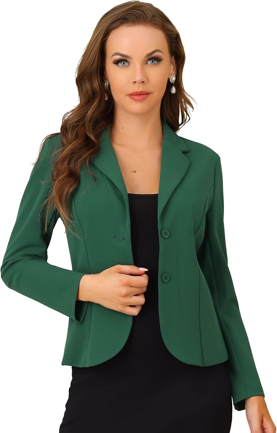 Women's Stretch Work Blazer - Lapel Collar Suit Jacket with Long Sleeves for Office Meetings and Daily Wear - Small (8)