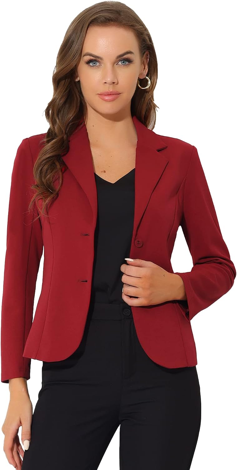 Women's Stretch Work Blazer - Lapel Collar Suit Jacket with Long Sleeves for Office Meetings and Daily Wear - Medium