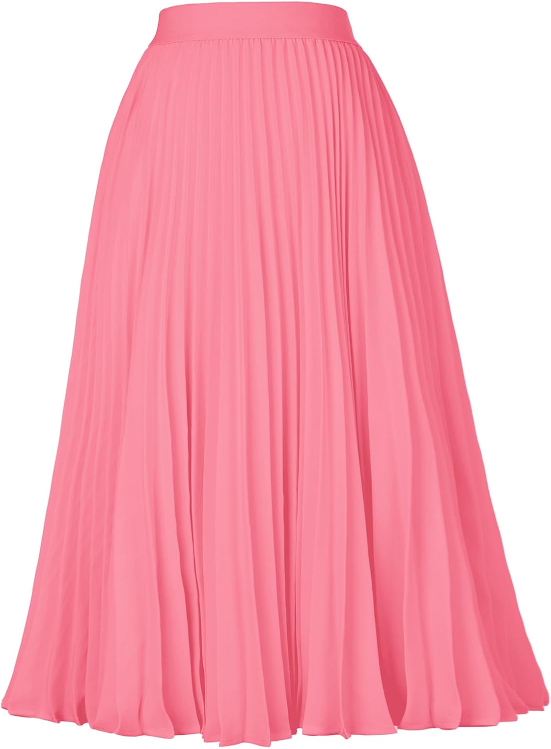 Women's Pleated Chiffon Midi Skirt - A-Line Flowy Swing Skirt with High Elastic Waist for Work and Party Wear - Small