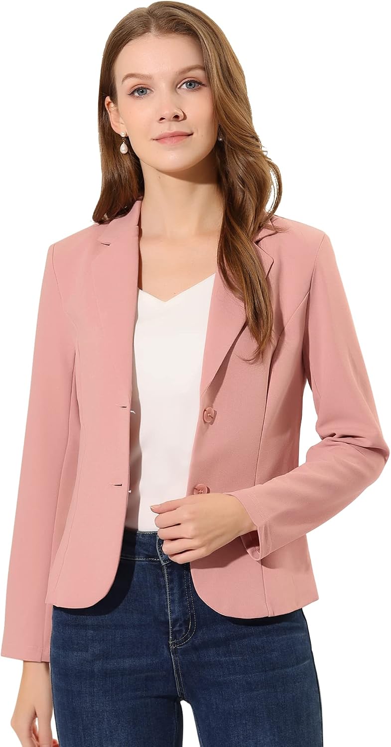 Women's Stretch Work Blazer - Lapel Collar Suit Jacket with Long Sleeves for Office Meetings and Daily Wear - Small