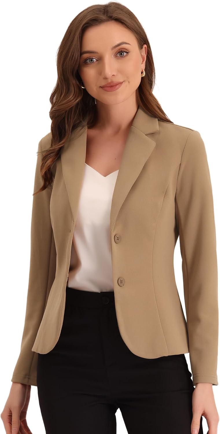Women's Stretch Work Blazer - Lapel Collar Suit Jacket with Long Sleeves for Office Meetings and Daily Wear - Large