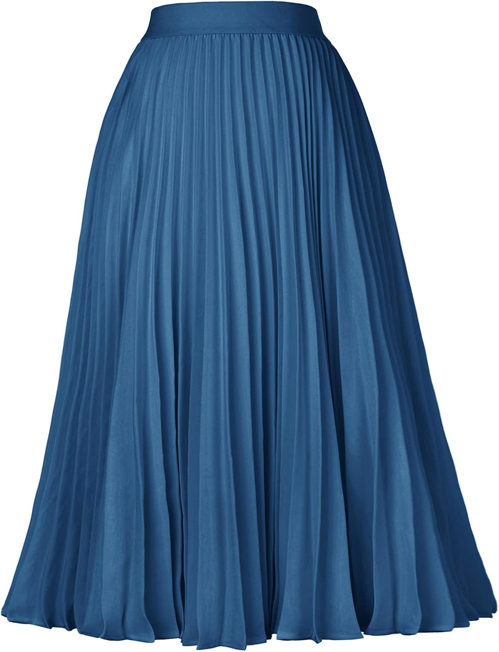 Women's Pleated Chiffon Midi Skirt - A-Line Flowy Swing Skirt with High Elastic Waist for Work and Party Wear - Medium