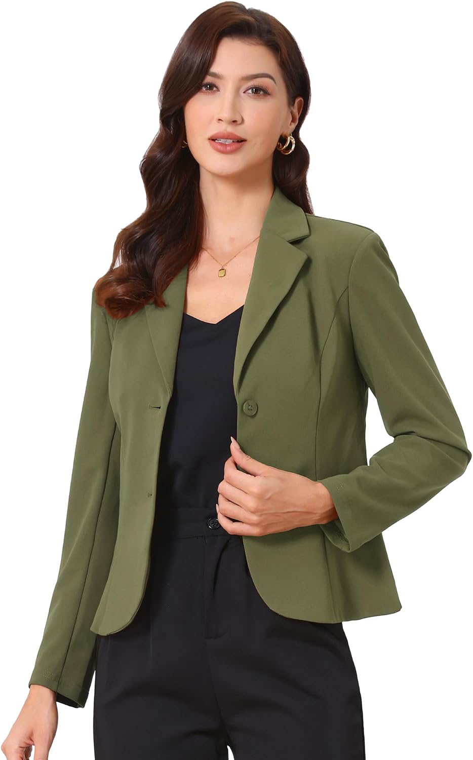 Women's Stretch Work Blazer - Lapel Collar Suit Jacket with Long Sleeves for Office Meetings and Daily Wear - Small