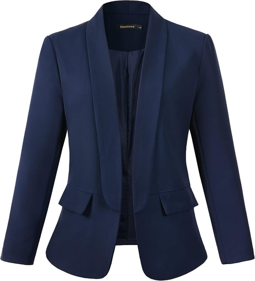 Women's Open Front Blazer Jacket - Casual Long Sleeve Suit Jacket with No Button Closure for Everyday Layering - Small