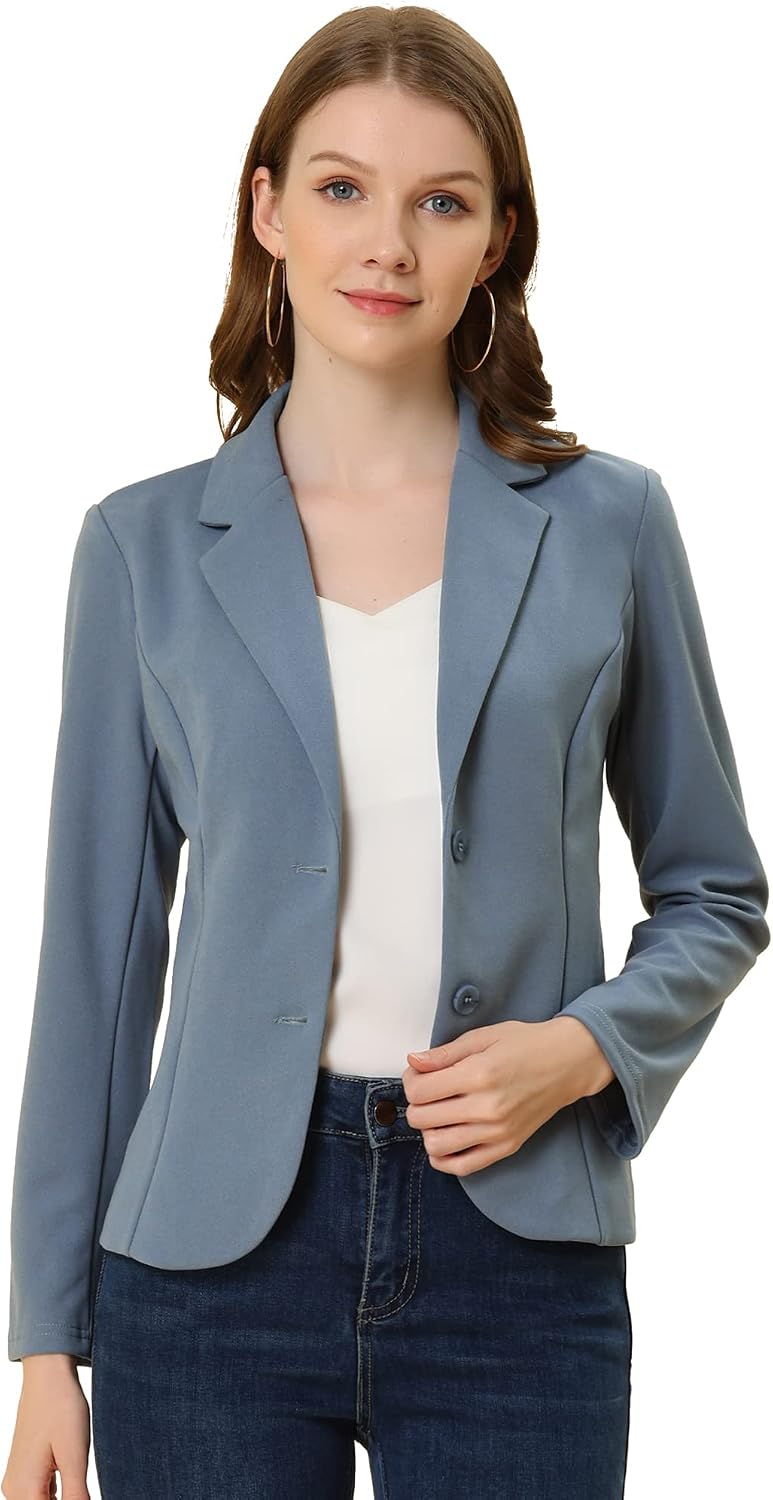 Women's Stretch Work Blazer - Lapel Collar Suit Jacket with Long Sleeves for Office Meetings and Daily Wear - Large